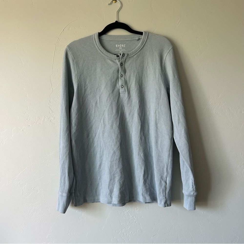Rhone Waffle Knit Henley Long Sleeve T-Shirt Baby Blue Size Large